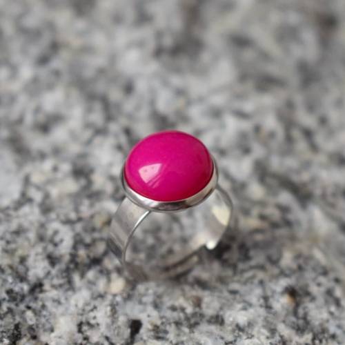 Ring Jade Rosa Silber, Statement verstellbarer Pink rund Stein Ring, Edelstein Magenta Rosa Ring, Schmuck Rosa, Geburtst