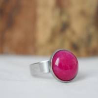 Ring Jade Rosa, Statement verstellbarer Pink rund Stein Ring, Edelstein Magenta Rosa Ring, Edelstahl Ring, Schmuck Rosa Bild 10