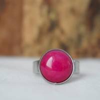 Ring Jade Rosa, Statement verstellbarer Pink rund Stein Ring, Edelstein Magenta Rosa Ring, Edelstahl Ring, Schmuck Rosa Bild 9