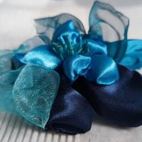 Blume Brosche Haarklammer Haarspange Stoff Schmuck Anstecknadel aus Blautöne Stoff Bild 3
