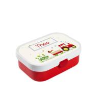 Brotdose Mepal mit Namen, Lunchbox & Trinkflasche für Jungen mit Obsteinsatz und Gabel, Motiv Traktor rot Bild 1