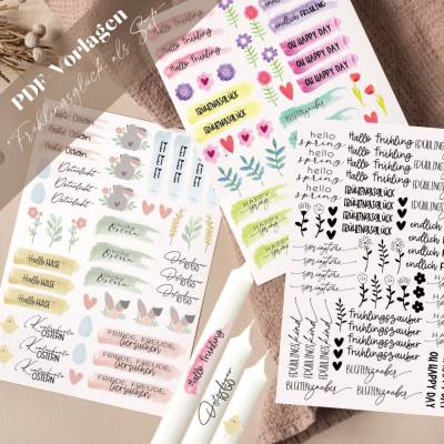 Frühlingsglück im Set PDF Vorlage Kerzentattoo Kerzensticker Kerzen Frühling Ostern Osterhase Frühlingsdeko 