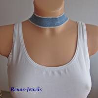 Choker Kropfband Halsband blau silberfarben Upcycling aus einer alten Jeans Bild 1
