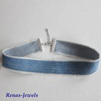 Choker Kropfband Halsband blau silberfarben Upcycling aus einer alten Jeans Bild 2