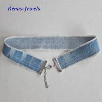 Choker Kropfband Halsband blau silberfarben Upcycling aus einer alten Jeans Bild 3
