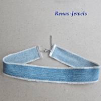 Choker Kropfband Halsband blau silberfarben Upcycling aus einer alten Jeans Bild 6