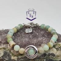 Naturstein Armband  aus Chalcedon Perlen und Metallelementen, mit Herzchen-Verschluss und Herz Charm Bild 4