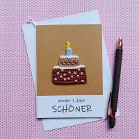 Geburtstagskarte Törtchen mit Kerze gehäkelt mit Wunschtext Bild 1