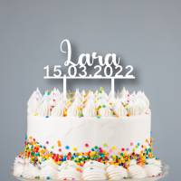 Cake Topper mit Namen und Geburtsdatum für Taufe oder Geburtstag Bild 1