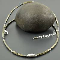 Minimalistische Kette mit Hämatit und 925er Silber, Halskette zarte Rechtecke bronze Edelsteinkette Geschenk Freundin Bild 3