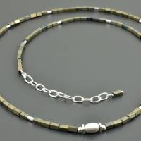 Minimalistische Kette mit Hämatit und 925er Silber, Halskette zarte Rechtecke bronze Edelsteinkette Geschenk Freundin Bild 6