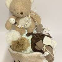 Windeltorte  personalisiert mit Name Teddybär Bär retro boho Natur beige braun Geburt Taufe Babyshower Party Bild 3