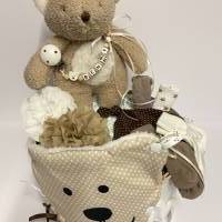 Windeltorte  personalisiert mit Name Teddybär Bär retro boho Natur beige braun Geburt Taufe Babyshower Party Bild 5