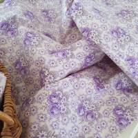 Bauernbettwäsche Kissenbezug, lila Rosen, weiße Blümchen und Punkte, unbenutzt, antiker Bauernstoff Bettwäschestoff Bild 1