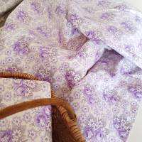 Bauernbettwäsche Kissenbezug, lila Rosen, weiße Blümchen und Punkte, unbenutzt, antiker Bauernstoff Bettwäschestoff Bild 2