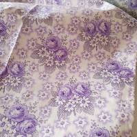 Bauernbettwäsche Kissenbezug, lila Rosen, weiße Blümchen und Punkte, unbenutzt, antiker Bauernstoff Bettwäschestoff Bild 4