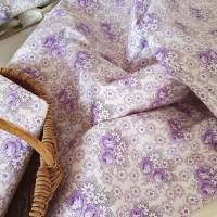 Bauernbettwäsche Kissenbezug, lila Rosen, weiße Blümchen und Punkte, unbenutzt, antiker Bauernstoff Bettwäschestoff Bild 5