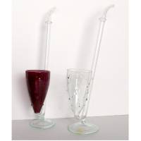 Schnapspfeife, vintage Schnapsglas, 50er Jahre, mundgeblasen, Glaspfeife mundgeblasen filigrane Schnapspfeife, weißglas Bild 1