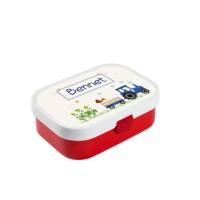 Brotdose Mepal mit Namen, Lunchbox & Trinkflasche für Jungen mit Obsteinsatz und Gabel, Motiv Traktor blau Bild 1