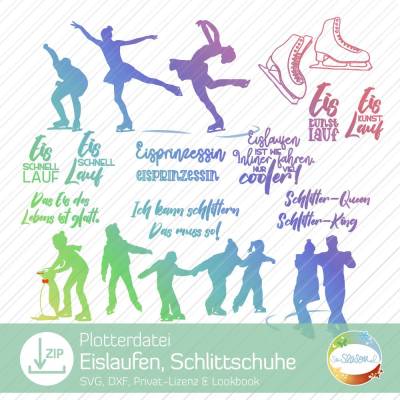 Plotterdatei Schlittschuhe, Eislaufen, Schlittschuhläufer, Eiskunstlauf, Eisschnelllauf, Folienplott, Mehrfarbenplott