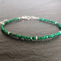 Schmales Malachit Armband 925er Silber, grünes Edelstein Armband, Armband filigran Bild 1