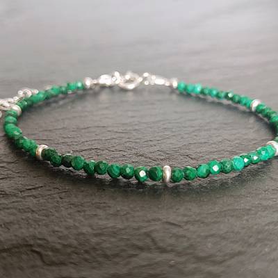 Schmales Malachit Armband 925er Silber, grünes Edelstein Armband, Armband filigran