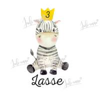 Bügelbild Geburtstag Zebra mit Krone *Zahl & Name Bild 1
