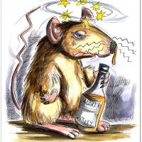 Klausewitz Original Federzeichnung auf Aquarellkarton Whiskey Mouse II  - 24 x 32 cm Bild 1