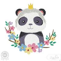 Panda mit Blumen und Krone, perfektes Kindermotiv als Stickdatei Bild 1
