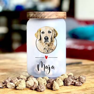 Glas Leckerlidose 'Golden Retriever' mit Namen, 700 ml
