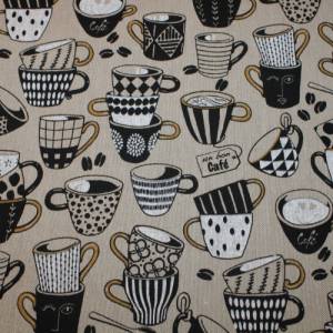 14,30 EUR/m Canvas Dekostoff Kaffeetassen Tassen Kaffee auf hellbeige Leinenoptik Baumwollmix Bild 5