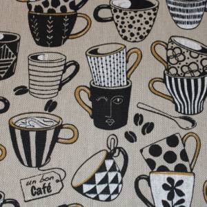 14,30 EUR/m Canvas Dekostoff Kaffeetassen Tassen Kaffee auf hellbeige Leinenoptik Baumwollmix Bild 7