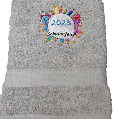 Schulanfang Geschenk Set Einschulung  Duschtuch und Handtuch Bestickt personalisiert