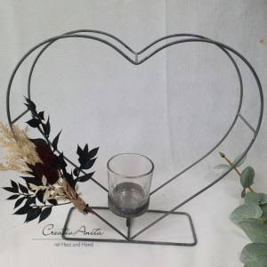 Metallherz Kerzenhalter mit Trockenblumen dekoriert, Muttertagsgeschenk, Freunde, Umzug Bild 1