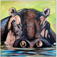 Klausewitz Original Acrylgemälde Leinwand Keilrahmen Flusspferd (Hippopotamus amphibius) - 60 x 60 cm Bild 1