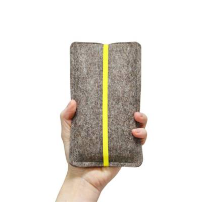 Handytasche aus Filz mit Gummiband, zitronengelb, Maßanfertigung passend für dein Handymodell