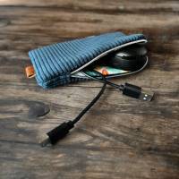 Dunkelblaues Mini-Portemonnaie, vielseitiges Täschchen, aus Cord, handgemacht Bild 1