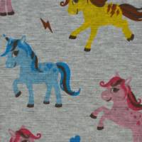 Alpenfleece Stoff grau melange mit bunten Ponys 50 x 150 cm  Kuschelsweat Bild 5