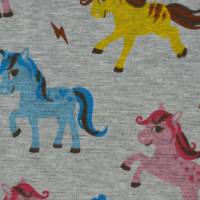 Alpenfleece Stoff grau melange mit bunten Ponys 50 x 150 cm  Kuschelsweat Bild 6