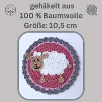 Schaf Aufnäher 10,5 cm, gehäkelter Button, Applikation für Kinder, Schultüte Klettie Schäfchen Bild 2