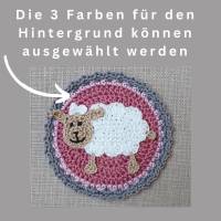 Schaf Aufnäher 10,5 cm, gehäkelter Button, Applikation für Kinder, Schultüte Klettie Schäfchen Bild 3