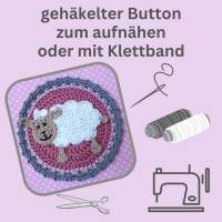 Schaf Aufnäher 10,5 cm, gehäkelter Button, Applikation für Kinder, Schultüte Klettie Schäfchen Bild 4