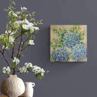 BLAUE HORTENSIEN 29cm x 29cm auf Galeriekeilrahmen - gemaltes Blumenbild auf Leinwand Bild 3