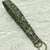 Find-mich-schneller Schlüsselband kurz ,Schlüsselanhänger Stoff oliv Blüten,Lanyard Bild 1