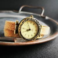 Armbanduhr, Wickeluhr, Uhr, Damenuhr, Kork, Korkarmband, Vintage-Stil, natur Bild 3