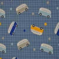 kuscheliger Sweat-Stoff French Terry mit Bulli VW-Bus blau und grau 50 x 145 cm Bild 4