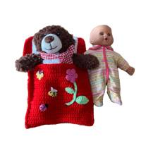 Puppenbettchen - Schlafsack für Puppen oder Teddys und andere Plüschtiere ca. 30 cm  mit süßen    Häkelapplikationen Bild 1