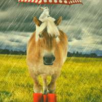 Jersey Panel Pferd mit roten Gummistiefeln und Regenschirm Stenzo Digitaldruck 120 x 150 cm Bild 3