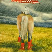 Jersey Panel Pferd mit roten Gummistiefeln und Regenschirm Stenzo Digitaldruck 120 x 150 cm Bild 5