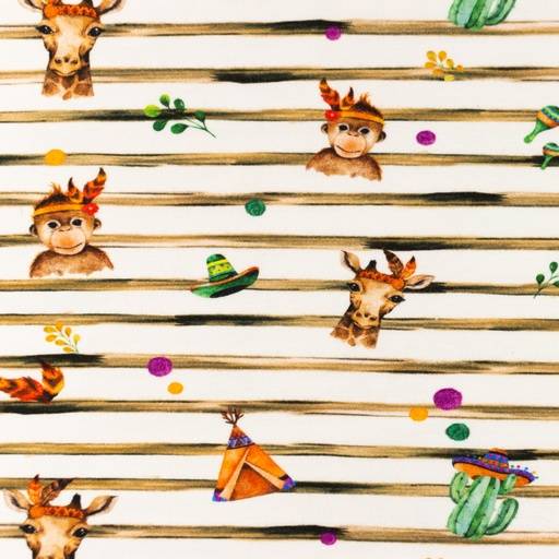 Jersey weiß braun Streifen Affe Giraffe Boho Stoff nähen Junge